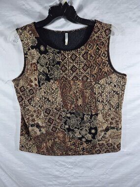VTG White Stag Women's Gold Copper Patchwork Shiney Tribal Summer Top Size XL